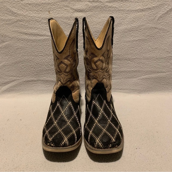 Roper Other - Roper Boys Western Black/Beige Cross Cut Square Toe Pull On Cowboy Boots Size 3